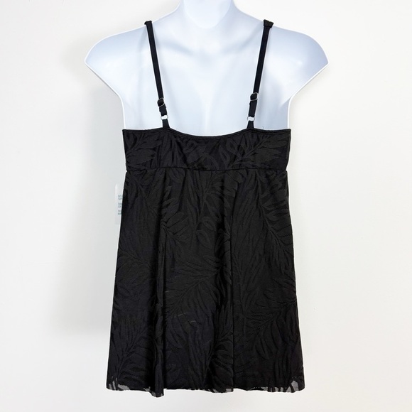 Swim Solutions Swimsuit Womens 16 Black Leaves One Piece Flyaway Swimdress - Picture 2 of 14